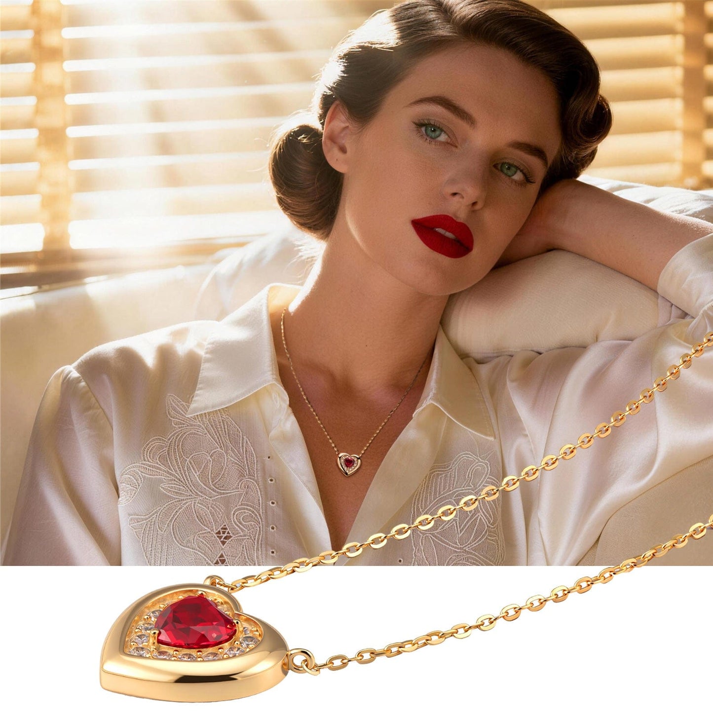 Sterling Silver Eternal Love Lab-Certified Ruby Necklace In 14K Gold Plated