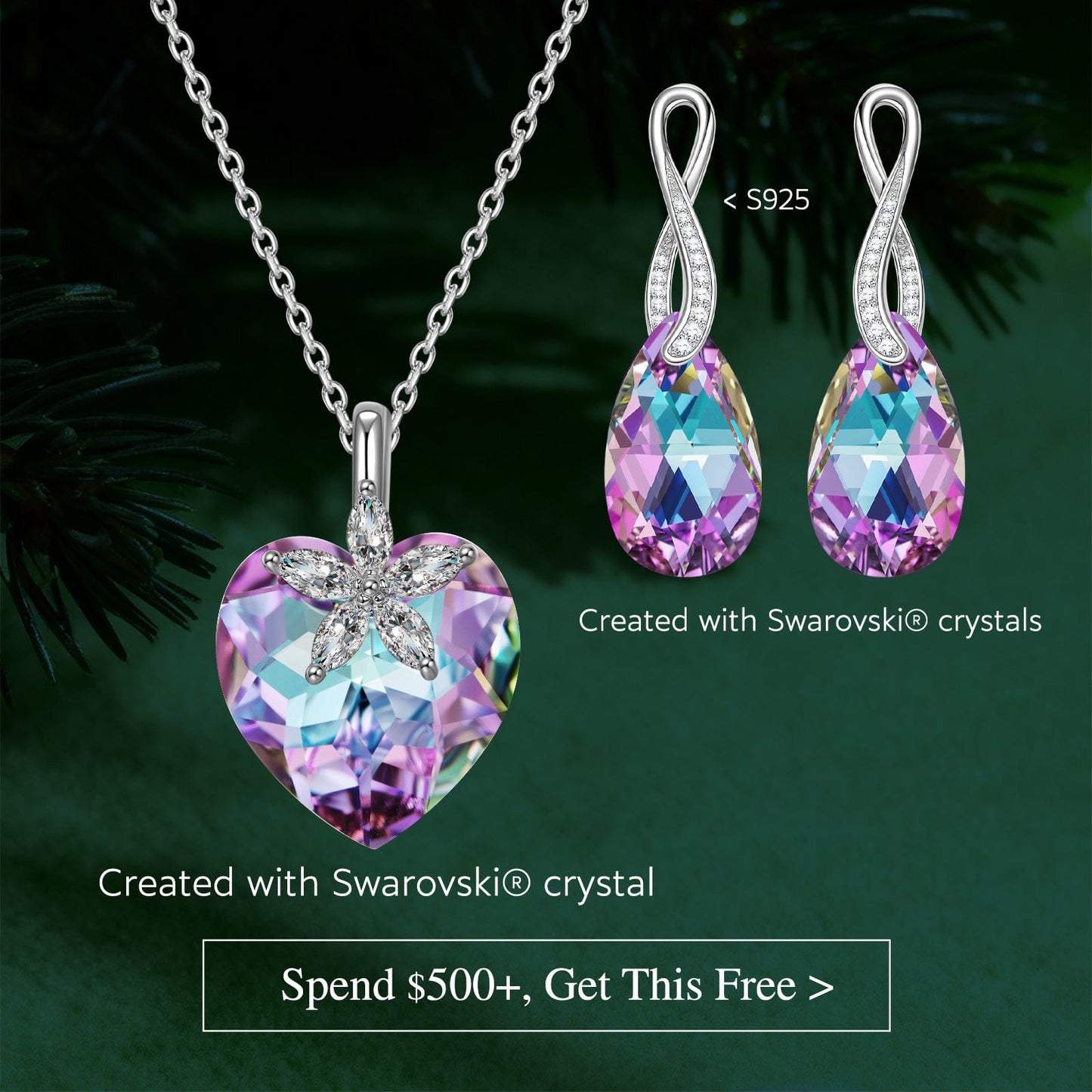 Christmas Exclusive: Spend Over $500 In A Single Purchase To Get This Sterling Silver Ocean's Heart Necklace and Earrings Set In White Gold Plated For FREE - Created With SWAROVSKI® Crystals  - (Ships With Order, No Need To Add To Cart)