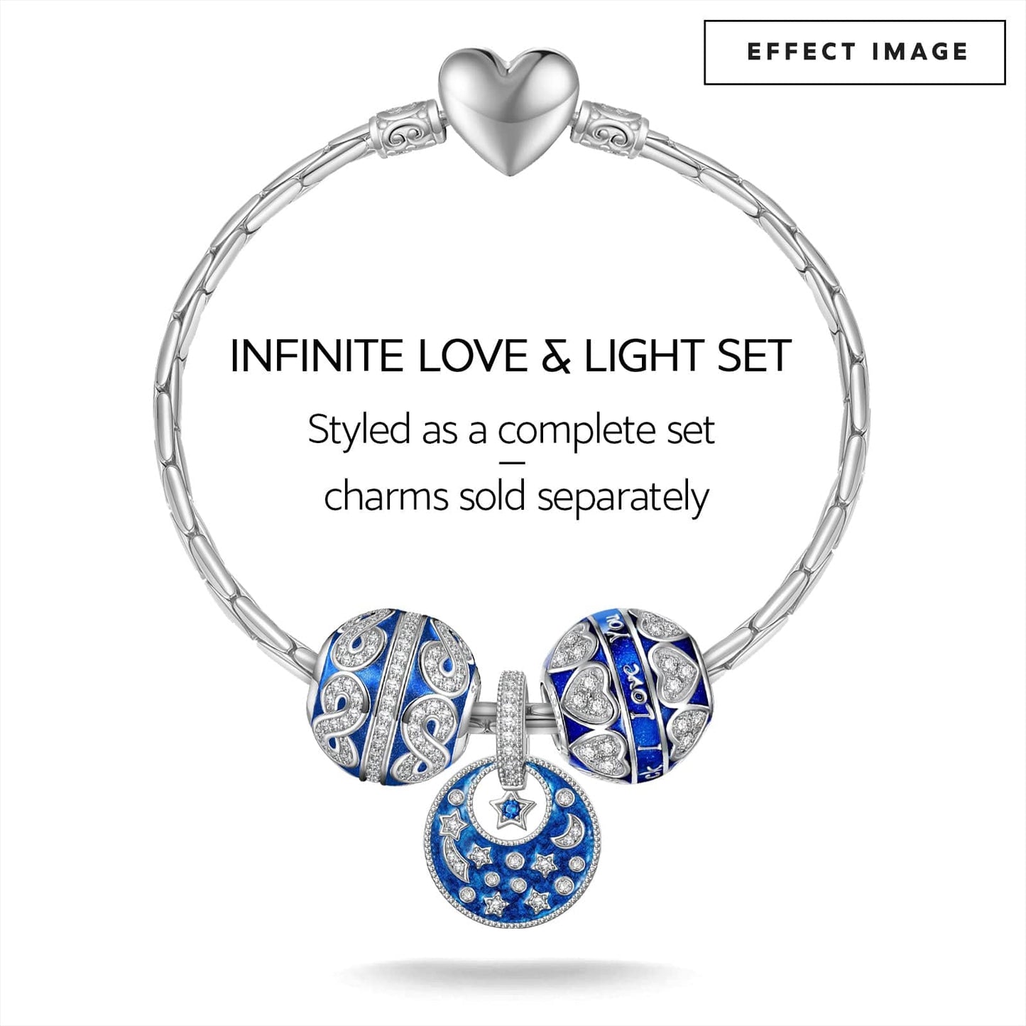 Sterling Silver Eternity Charms With Enamel In White Gold Plated