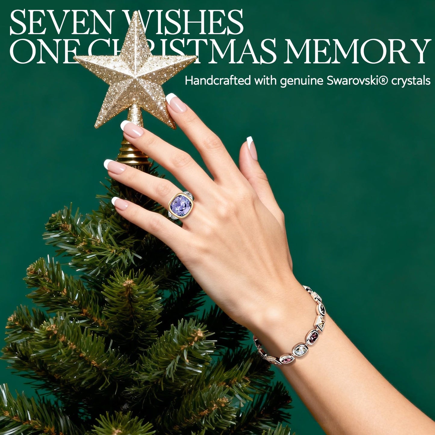 Lucky 7 Multi-Color Crystal Wish Bracelet, White Gold Plated - Handcrafted with Swarovski® Crystals, Adjustable Bolo Slider, Fits Wrist Sizes 5.6" - 8.9"