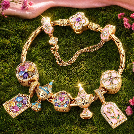gona- Sterling Silver Rainbow Magic Spell Book Charm Bracelet Set In 14K Gold Plated (Includes bracelet and all charms shown)