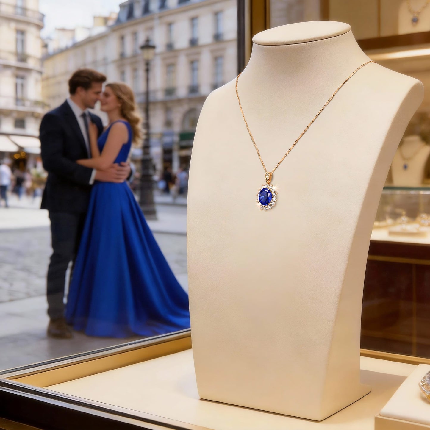 Sterling Silver Sapphire Charm Necklace In 14K Gold Plated