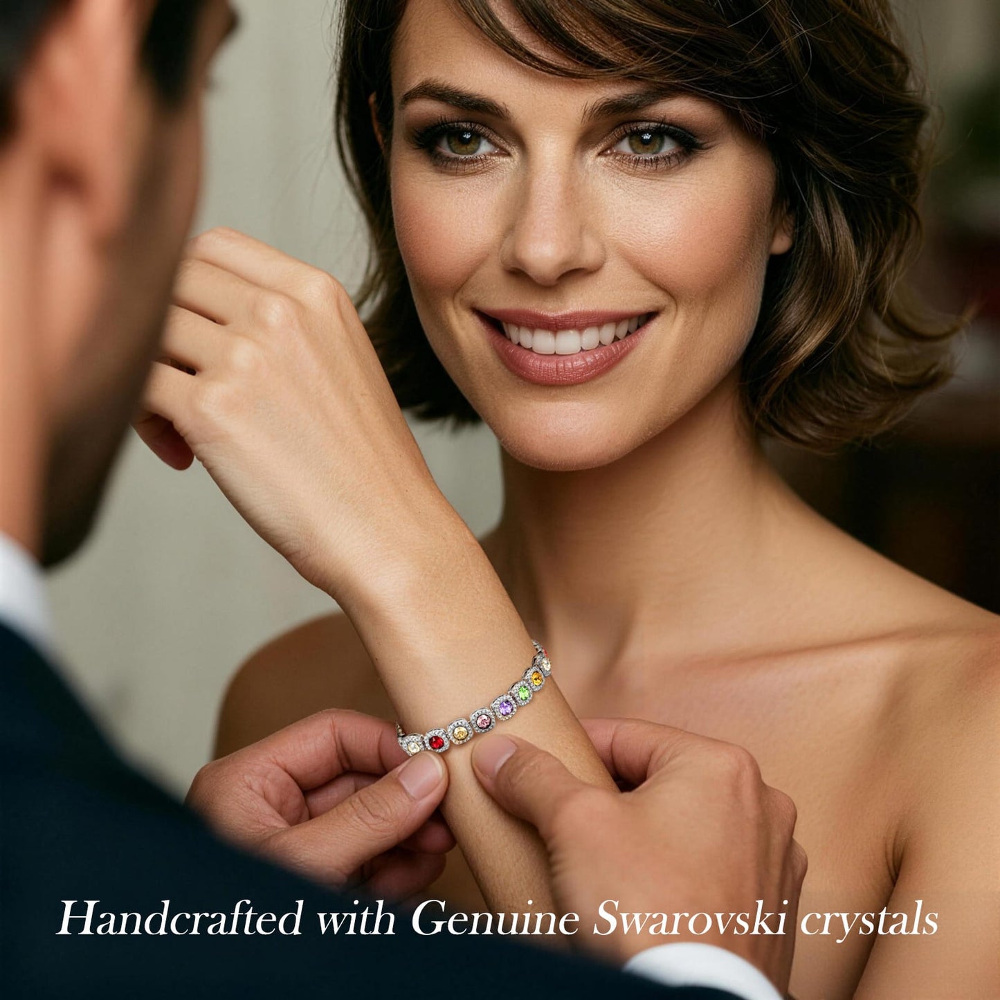 Rainbow Ombre Created with Swarovski® Crystals Tarnish-Resistant Silver Bracelet In White Gold Plated