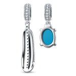Asymmetric Feather & Turquoise Cabochon Dangle Charm in Tarnish-Resistant Silver