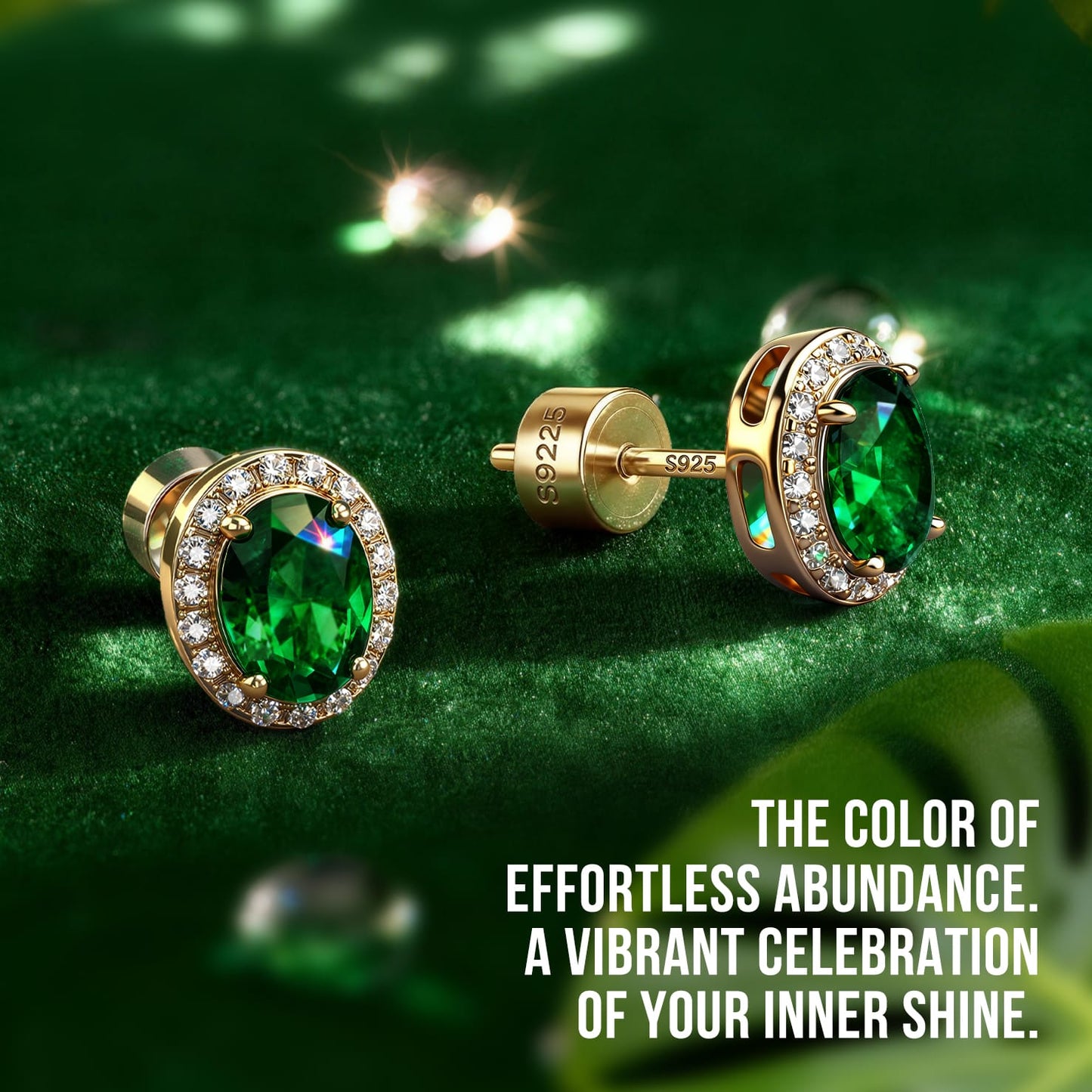 Sterling Silver 2.0 CT.TW Zambian Emerald Lab-Created Oval Stud Earrings With 14K Gold Plating (Includes GRC Certification From Gemstone Research Center)
