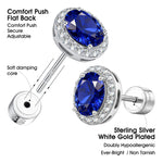 Sterling Silver 2.4 CT.TW Sapphire Lab-Created Oval Stud Earrings With 14K Gold Plating (Includes GRC Certification From Gemstone Research Center)