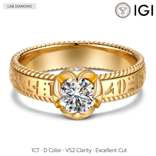 gona- IGI Certified Lab-Grown Round Cut Diamond - Solitaire Classic Engagement Ring 14K Yellow Gold Plated (Includes IGI Certification from International Gemological Institute)