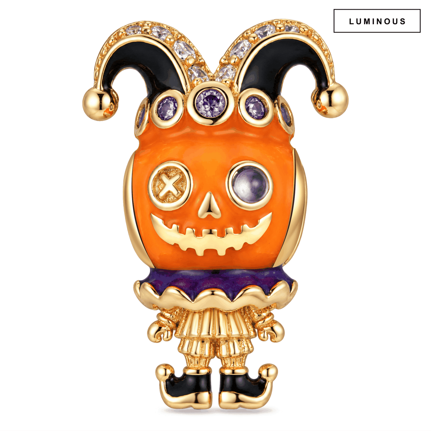 Pumpkin Jester Dangle Charm With Purple Enamel In Tarnish-resistant Silver
