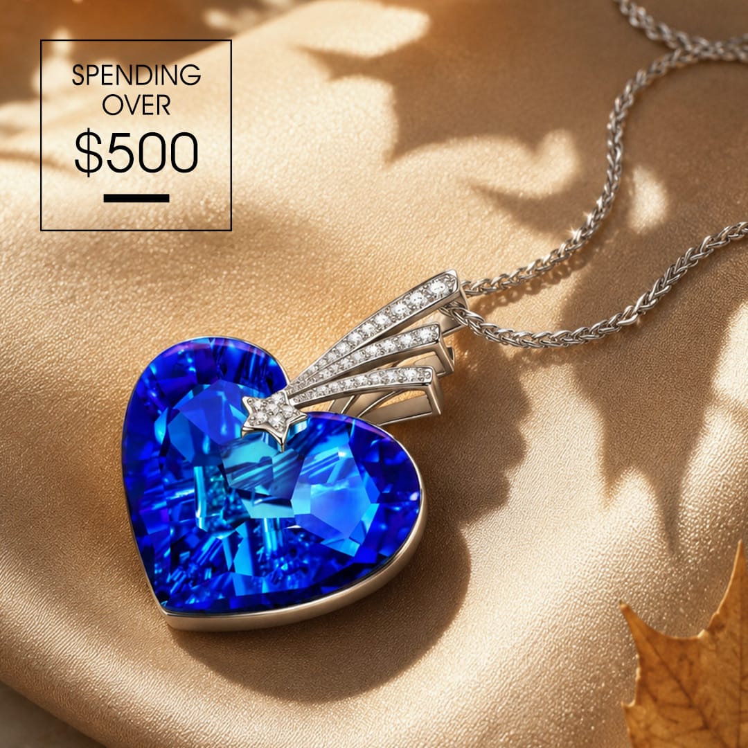 Exclusive Gift Offer: Spend $500+ in a Single Purchase to Get This Blue Heart Pendant Necklace with Swarovski® Crystals in White Gold Plated for FREE (Ships With Order, No Need to Add to Cart)