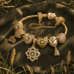 Sterling Silver Green Freshness: August Peridot Charms Bracelet Set In 14K Gold Plated (Includes bracelet and all charms shown)