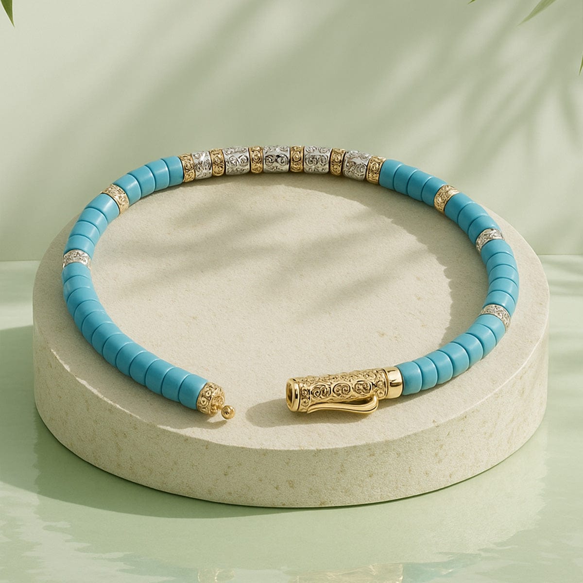 Boundless Loops Handcrafted Bracelet in Natural Turquoise with Tarnish-Resistant Silver, Bi-Color Galaxy Gold Plating