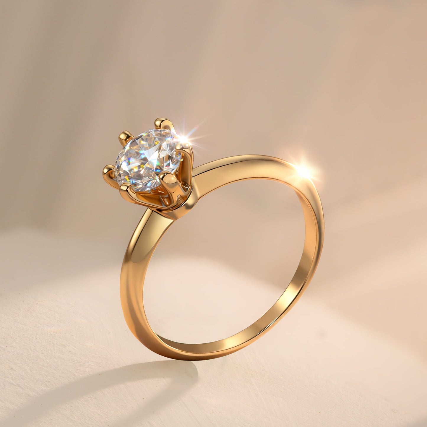 1ct Round Lab-Grown Diamond Solitaire Engagement Ring 6 Prong Claw Setting Tarnish-Resistant Silver with 14K Gold Plated (Includes IGI Certification from International Gemological Institute)
