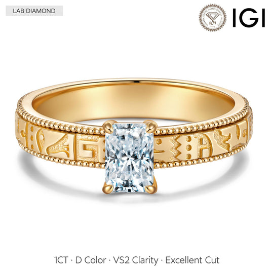 gona- IGI Certified Lab-Grown Radiant Cut Diamond - Solitaire Classic Engagement Ring 14K Yellow Gold Plated (Includes IGI Certification from International Gemological Institute)
