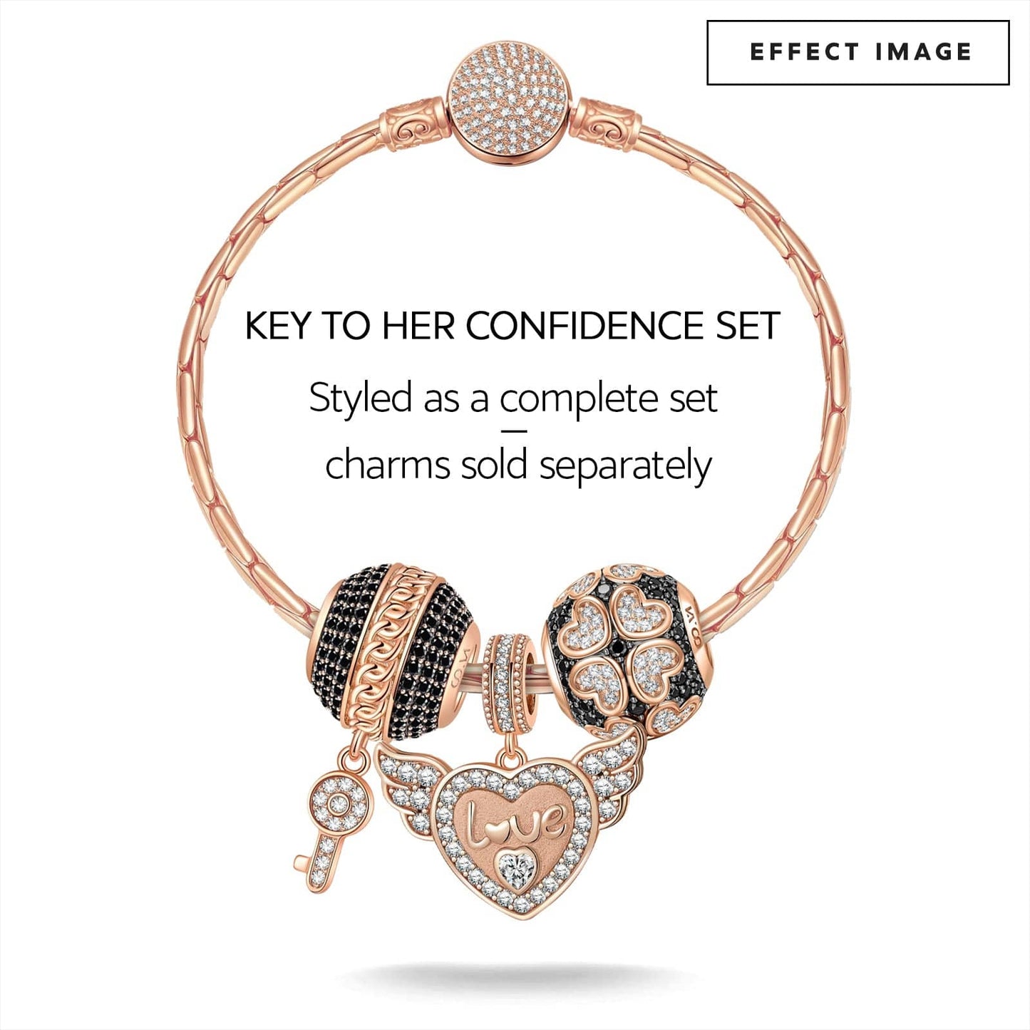 Angel's Love Tarnish-resistant Silver Dangle Charms With Enamel In Rose Gold Plated