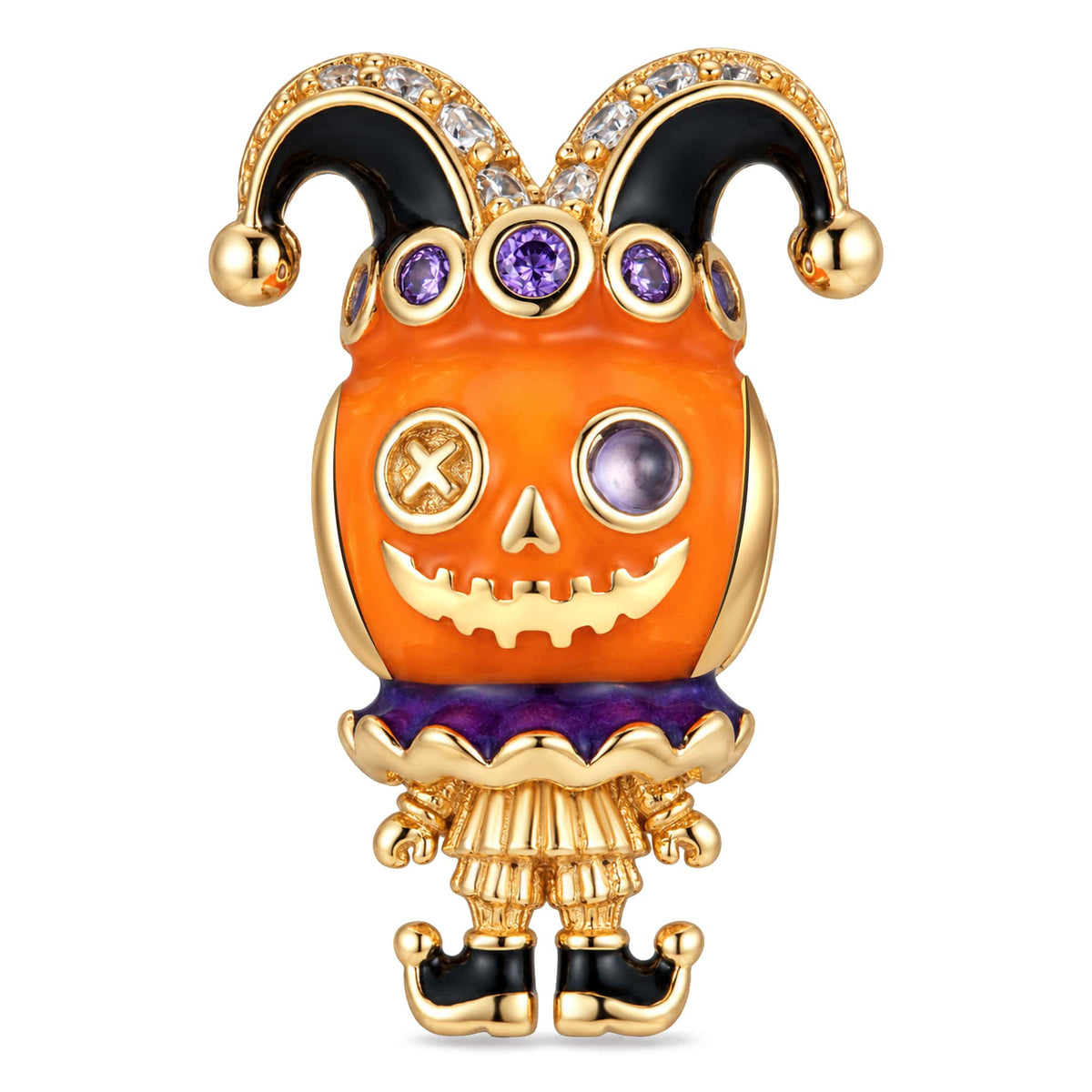 Pumpkin Jester Dangle Charm With Purple Enamel In Tarnish-resistant Silver