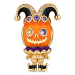 Pumpkin Jester Dangle Charm With Purple Enamel In Tarnish-resistant Silver