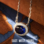 Sterling Silver 3.0 CT Sapphire Oval Pendant Necklace With White Gold Plating (Includes GRC Certification From Gemstone Research Center)