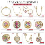 Limited Edition - The Iconic Advent Calendar - 12 Days Of Christmas Fine Jewelry Gift Set: Sterling Silver Petal Delight Charms Earrings and Necklace and Bracelet Set With Enamel In 14K Gold Plated