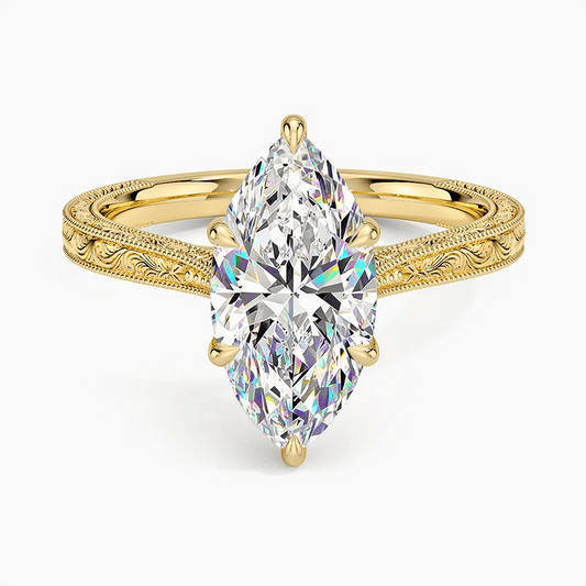 gona- Royal Filigree · 2.0 CT Marquise Lab-Grown Diamond Engagement Ring with Engraved Milgrain Band in Solid 14K Yellow Gold · (Includes IGI Certification from International Gemological Institute)