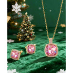 Sterling Silver Cherry Blossom Jewel Charm Necklace and Earrings Set In 14K Gold Plated - Created With SWAROVSKI® Crystals