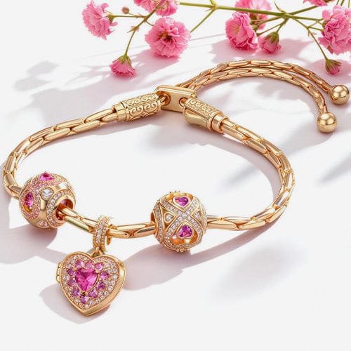 Sterling Silver Holiday Mosaic Charms Bracelet Set In 14K Gold Plated (Includes bracelet and all charms shown)