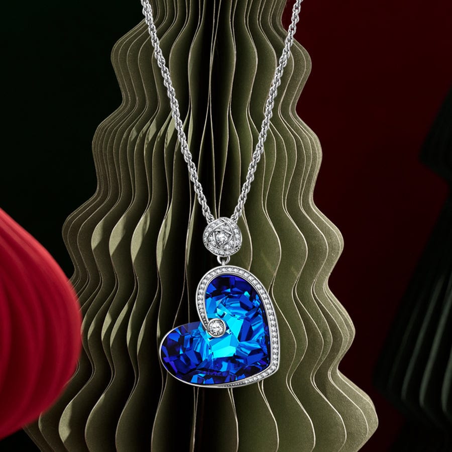 Nautilus Ocean's Heart Tarnish-resistant Silver Necklace In White Gold Plated -  Handcrafted with Swarovski® Crystals