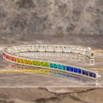 Rainbow Color Cascade Tennis Bracelet - White Gold Plated, Handcrafted with Swarovski® Crystals