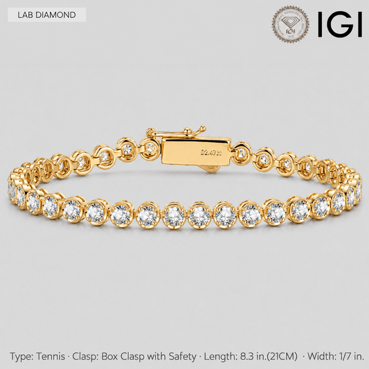 gona- 3.25 CTW Lab-Grown Diamond Tennis Bracelet in Gold-Tone Tarnish-Resistant Silver, 8.3 in / 21 cm (Includes IGI Certification from International Gemological Institute)