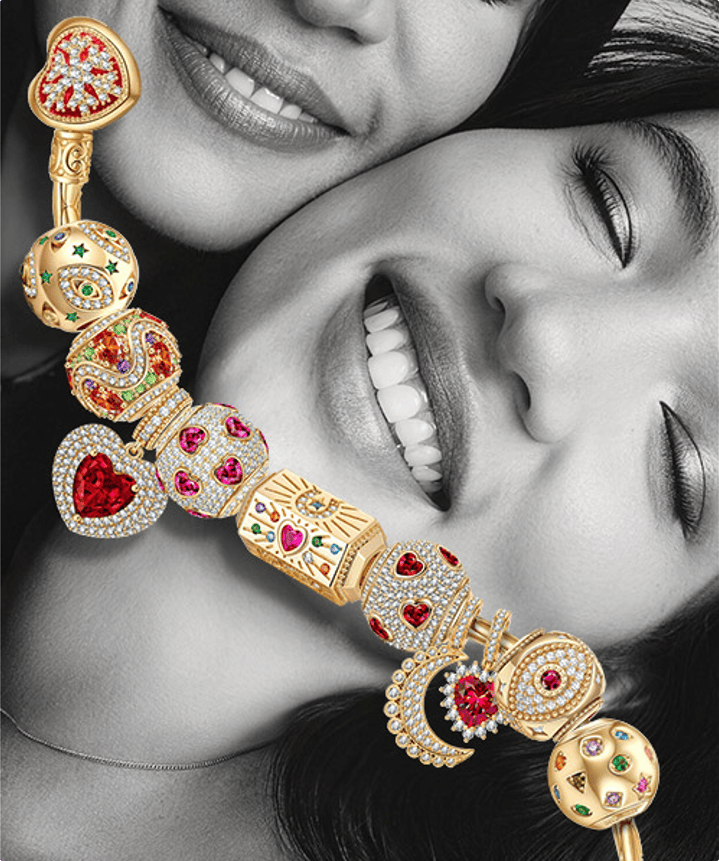 Sterling Silver Blessing and Renewal Charms Bracelet Set With Enamel In 14K Gold Plated (Includes bracelet and all charms shown)