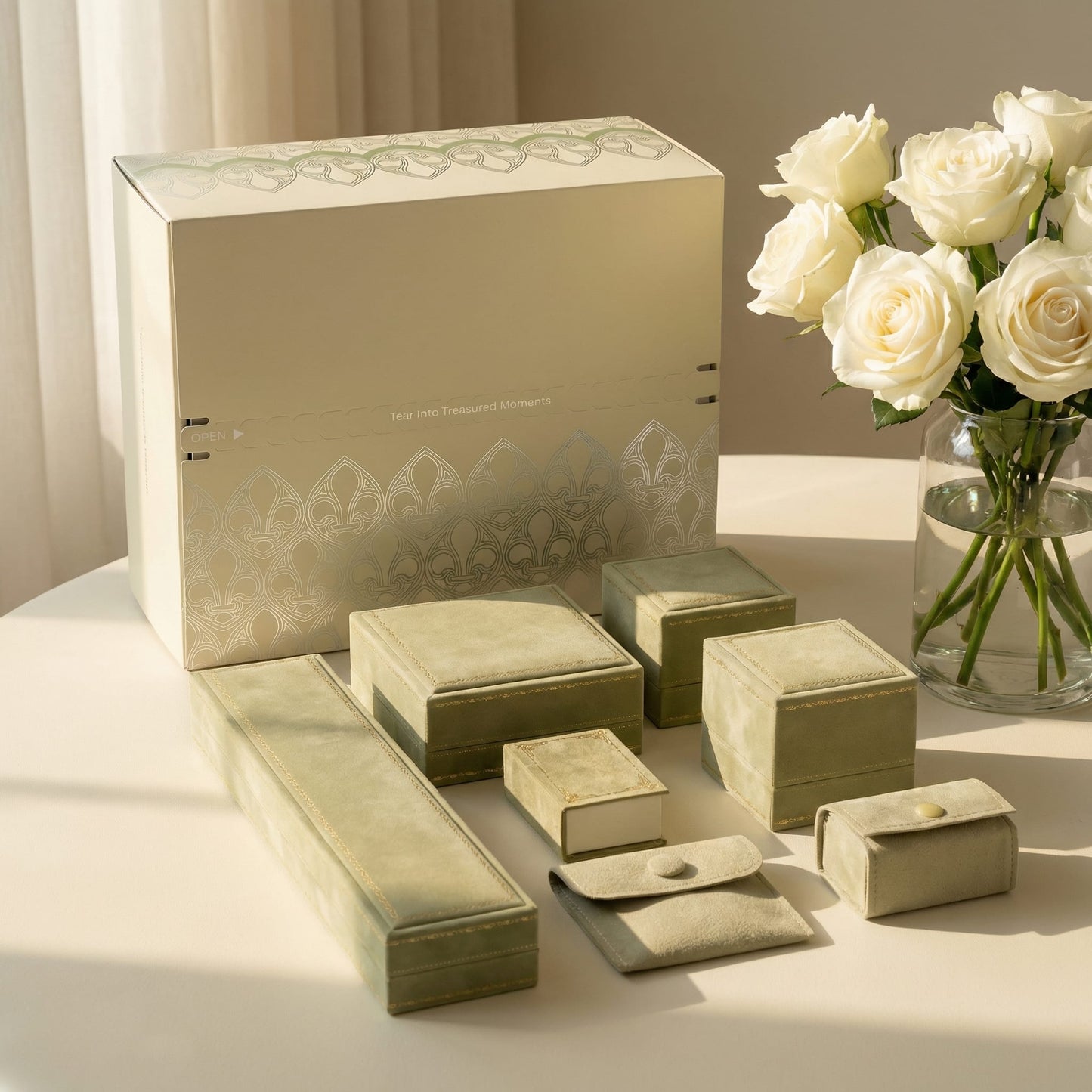 Featured Packaging Upgrade: Olive Velvet Vintage Book Style Ring Box