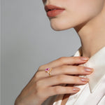 Oval Brilliant Cut Fancy Vivid Rose Hue Lab-Certified Pink Sapphire - Classic Stackable Ring Sets 14K Yellow Gold Plated (Includes GRC Certification from Gemstone Research Center)