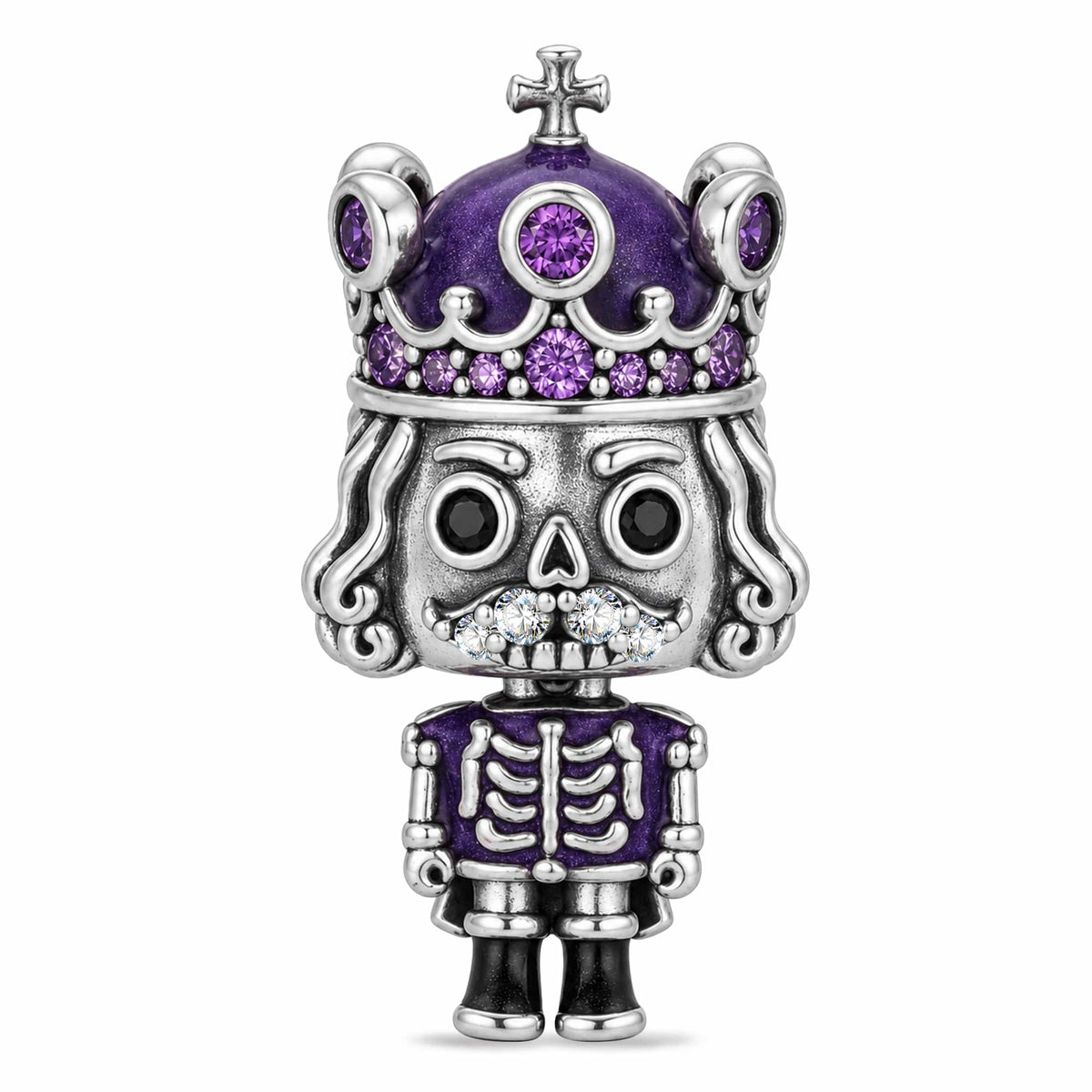 Blackened Solid 925 Sterling Silver Purple Crown Royal Skeleton Dangle Charm
