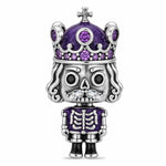 Blackened Solid 925 Sterling Silver Purple Crown Royal Skeleton Dangle Charm