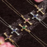 Sterling Silver Cross Necklace with Heart Shaped Sapphire In White Gold Plated (Includes GRC Certification from Gemstone Research Center)