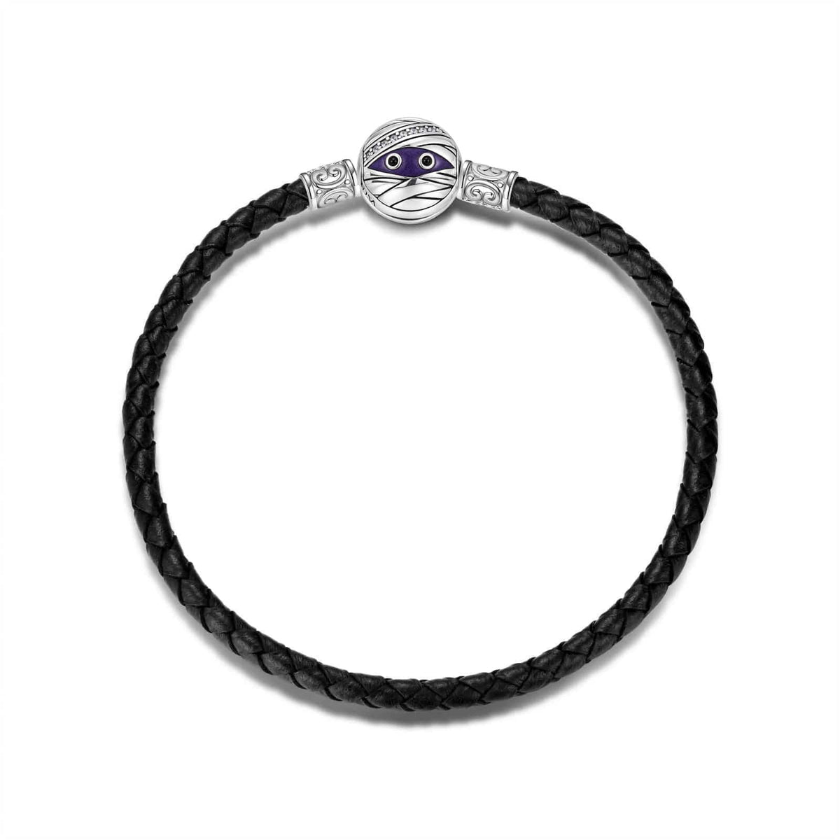 Black Leather Bracelet With Sterling Silver Mummy Clasp