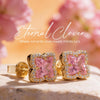 Sterling Silver Light Champagne 14K Gold Plated Earrings with Padparadscha Four-Leaf Clover Cut Zircon