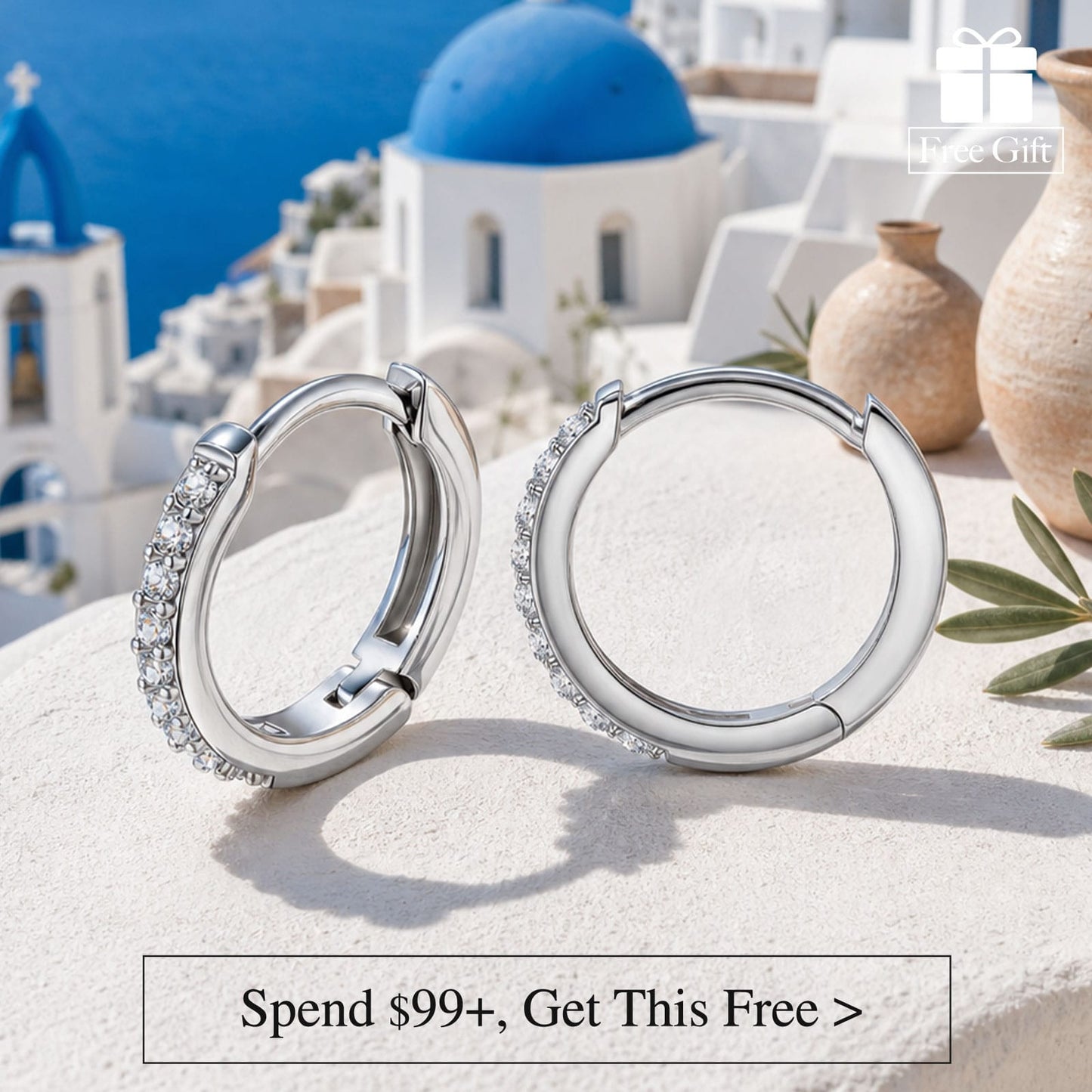 Marine Breeze Exclusive: Spend $99+ in a Single Purchase to Get This Half Paved Crystal Huggie Hoop Earrings in White Gold plated for FREE (Ships With Order, No Need to Add to Cart)