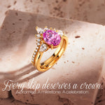 Oval Brilliant Cut Fancy Vivid Rose Hue Lab-Certified Pink Sapphire - Classic Stackable Ring Sets 14K Yellow Gold Plated (Includes GRC Certification from Gemstone Research Center)