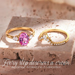 Oval Brilliant Cut Fancy Vivid Rose Hue Lab-Certified Pink Sapphire - Classic Stackable Ring Sets 14K Yellow Gold Plated (Includes GRC Certification from Gemstone Research Center)