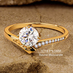 Sterling Slilver Hidden Halo Classic Engagement Ring 14K Yellow Gold Plated - Lab-Certified Round Brilliant Cut Moissanite (Includes GRA Certification from Gemological Research Association)