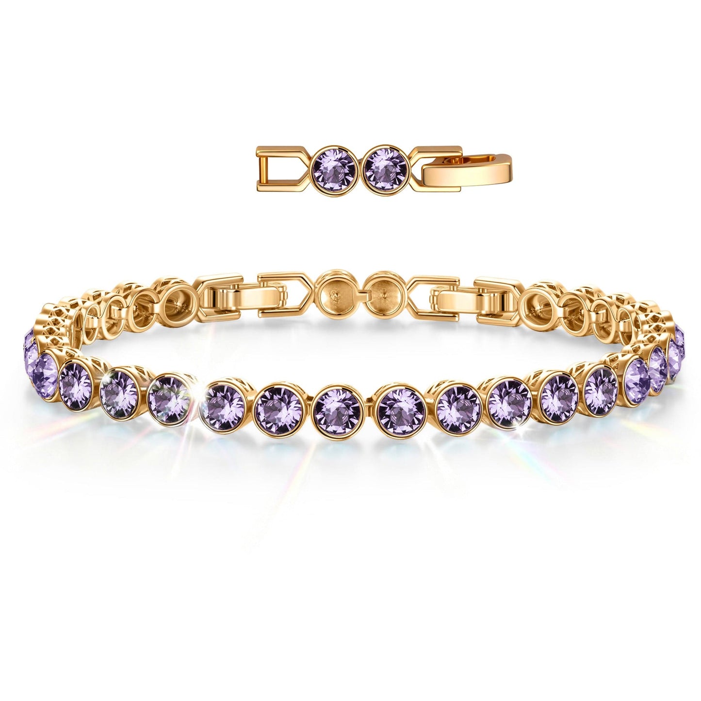 Rainbow Brilliance February Tarnish-resistant Silver Tennis Bracelet In 14K Gold Plated - Created With SWAROVSKI® Crystals