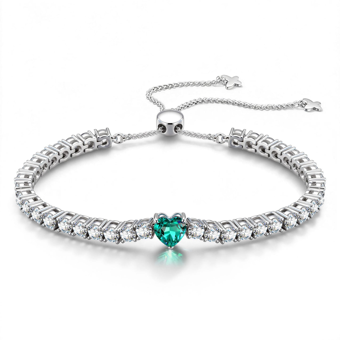 1.60 CT Paraiba Neon Greenish Blue Lab-Created Heart-Cut Center Stone Tennis Bracelet, December Birthstone Bracelet in White Gold-Plated Tarnish-Resistant Silver (Includes GRC Certification from Gemstone Research Center)