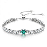 1.60 CT Paraiba Neon Greenish Blue Lab-Created Heart-Cut Center Stone Tennis Bracelet, December Birthstone Bracelet in White Gold-Plated Tarnish-Resistant Silver (Includes GRC Certification from Gemstone Research Center)