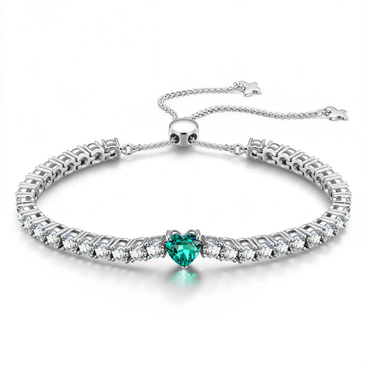 gona- 1.60 CT Paraiba Neon Greenish Blue Lab-Created Heart-Cut Center Stone Tennis Bracelet, December Birthstone Bracelet in White Gold-Plated Tarnish-Resistant Silver (Includes GRC Certification from Gemstone Research Center)