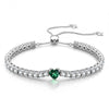 1.30 CT Muzo Green Lab-Created Emerald Heart-Cut Center Stone Tennis Bracelet, May Birthstone Bracelet in White Gold-Plated Tarnish-Resistant Silver (Includes GRC Certification from Gemstone Research Center)