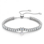 1.00 CT D Color VVS1 Moissanite Heart-Cut Center Stone Tennis Bracelet, April Birthstone Bracelet in White Gold-Plated Tarnish-Resistant Silver (Includes GRA Certification from Gemological Research Association)