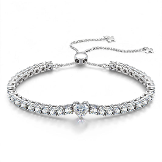 gona- 1.00 CT D Color VVS1 Moissanite Heart-Cut Center Stone Tennis Bracelet, April Birthstone Bracelet in White Gold-Plated Tarnish-Resistant Silver (Includes GRA Certification from Gemological Research Association)