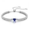Lab-Created Heart Blue Sapphire Tarnish-Resistant Silver Chain Bracelet In White Gold Plated (Includes GRC Certification From Gemstone Research Center)