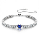 1.60 CT Royal Blue Lab-Created Sapphire Heart-Cut Center Stone Tennis Bracelet, September Birthstone Bracelet in White Gold-Plated Tarnish-Resistant Silver (Includes GRC Certification from Gemstone Research Center)