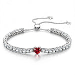 1.60 CT Pigeon Blood Red Lab-Created Ruby Heart-Cut Center Stone Tennis Bracelet, July Birthstone Bracelet in White Gold-Plated Tarnish-Resistant Silver (Includes GRC Certification from Gemstone Research Center)